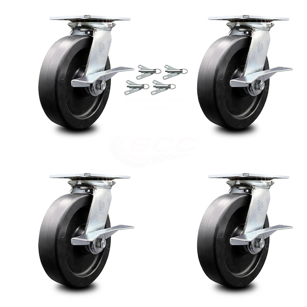 8 Inch Polyolefin Caster Set with Ball Bearing and Brakes/Swivel Locks SCC